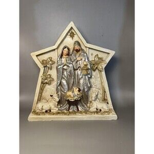Vintage Nativity Scene Star Plaque Holy Family Christmas Decor Mary Joseph Jesus